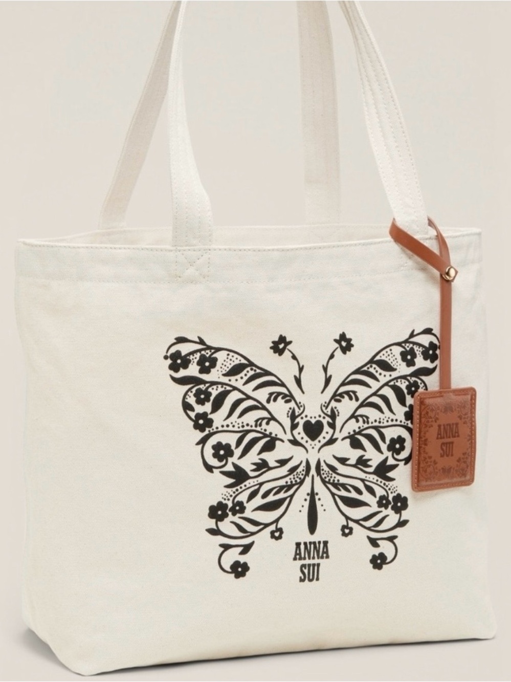 NWT ANNA SUI x OLD NAVY Limited Edition Cream Canvas Butterfly Tote Bag Collab